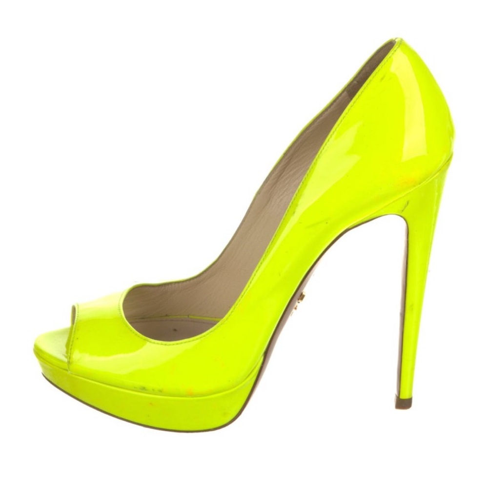 Neon Yellow Peep Toe Stiletto Heels